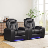 ANJ Power Home Theater Seating Set of 2, PU Leather Electric Recliner Chair with Adjustable Headrest, Movie Reclining Chairs with LED Lights,USB Port, Cup Holders, Hidden Arm Storage (Black)