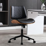 Home Office Chair No Arms with Wheels, Adjustable Height Small Desk Chair, PU Leather Mid Back 360 Swivel Computer Chair (Black) BERYTH