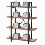 4 Tier Solid Wood Bookcase, Real Natural 4 Shelf Rustic Wooden and Metal Bookshelf