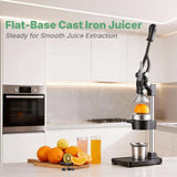HURMOVAE Cast Iron Juicer Hand Press – Heavy-Duty Manual Juicer & Orange Squeezer For Lemon, Lime, Grapefruit, Pomegranate with Stainless Steel Cup, Easy to Clean, Black