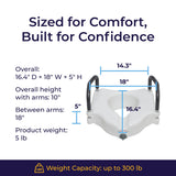 Drive Medical 2-in-1 Raised Toilet Seat with Removable Padded Arms - Elevated Bathroom Safety Support - Secure Locking Attachment - Easy Height Assistance - Durable Construction, Standard Toilets