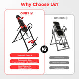 Inversion Table, 330.7lbs Capacity Heavy Duty Inversion Table Heavy Duty Strength Training Inversion Equipment w/Headrest & Adjustable Protective Belt for Back Pain Muscle Tension (Black + Red)