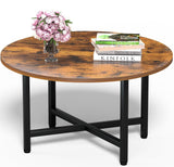 FAMIDGE Round Coffee Table, 23.6" Small Coffee Tables for Living Room, Circle Coffee Table with Metal Frame, Floor Table Desk for Sitting on The Floor, Home, Office, Rustic Brown
