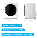 DollarDash 1.7 Cu.Ft Portable Clothes Dryer, 800W Front Load Compact Laundry Dryer Machine with Stainless Steel Tub, 5 Drying Modes & Easy Control Knob for Apartments, Dorms, RVs