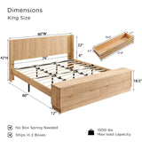 T4TREAM Fluted King Bed with Headboard and Storage Bench, Natural Oak