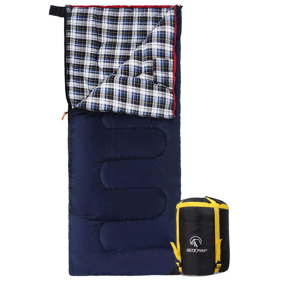 REDCAMP Outdoors Cotton Flannel Sleeping bag for Camping Hiking Climbing Backpacking, 3-season Trip Warm S Envelope Sleeping Bags 75 by 33 Inches (Navy Blue with 2lbs Filling) REDCAMP