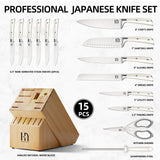 Knife Set Premium, Japanese 15 Pcs High Carbon Stainless Steel Kitchen Knife Block Set with Sharpener, Razor Sharp Knives Set for Kitchen