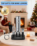 CIRCLE JOY Electric Wine Opener Stainless Steel Rechargeable Automatic Wine Bottle Opener Set 7-in-1 Wine Gifts for Wine Lovers with Charging Base, Foil Cutter, Wine Aerator Pourer & 2 Vacuum Stoppers