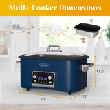 SUNVIVIPRO 12-in-1 Programmable Slow Cooker Roaster Oven, 8 Quart Digital Multi-Cooker Food Warmer with Timer, Temp Control & Auto Shut Off, Removable Non-Stick Pot, Dishwasher-Safe Glass Lid, Blue