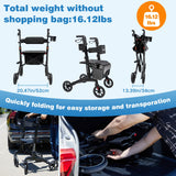 Rollator Walker for Seniors/Adults Foldable Rolling Walker with Seat 330 lbs Capacity 4 Big 8 inch Wheels Hand Grips Adjustable Height Lightweight Carbon Fiber Walker 7206(Black)