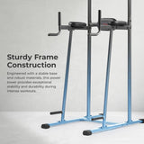 Sunny Health & Fitness Multi-Function Compact Power Tower 300 LB Weight Capacity Strength Training Fitness Equipment with Captains Chair, Dip Station, Pull Up Bar, Push Up & Core Workout - SF-XF924016