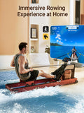 KINGSMITH Magnetic/Water Row Machine 331LB Weight Capacity, Foldable Rowing Machine for Home with LED Monitor, App Supported, Tablet Holder and Comfortable Seat, Water Rower for Home Exercise Red Oak