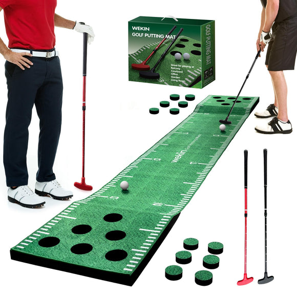 Golf Pong Game Set, Golf Putting Green Mat with 2 Putters, 2 Golf Balls,12 Hole Covers, Golf Training Mat Wekin