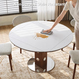 Extendable Dining Table for 6, Modern Dining Table with Leaf, Round White