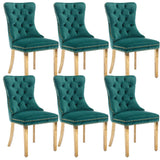 MOOLSUN Velvet Dining Chairs Set of 6, High Back Side Chairs, Modern Padded High-End Tufted Upholstered Chairs with Button-Tufted Back & Rear Pull Tabs, Gold Plated Leg E-Green(Gold Plated Leg)