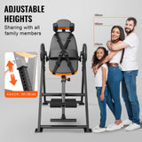 VEVOR Inversion Table, 300lbs Capacity Heavy Duty Inversion Table, Decompression Back Stretcher Machine, Strength Training Equipment with Headrest, Ankle Lock, Adjustable Protective Belt, Orange/Black