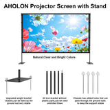 AHOLON Outdoor Projector Screen with Stand - 100 Inch Portable Projector Screen Indoor and Outdoor Projector Screens 16:9 4K HD Wrinkle Free Lightweight Movie Screen with Carry Bag,Enioy Movie Nights