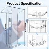 Acrylic Podium Stand, 43” Pulpit for Churches with 15 Colors Adjustable, Modern Lectern with Storage Shelf for Classroom