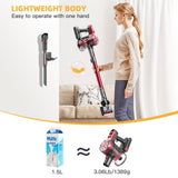 WLOTPO Lightweight Stick Vacuum Cordless Rechargeable with Power Suction, Up to 35 Mins Runtime, Hardwood Floor Vacuum for Pet Hair, Carpets, Tile(Gray Red)