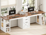 Farmhouse 96.5" Computer Desk with Drawers, 2 Person Home Office Desk, Gaming Double Desk with Storage Shelves
