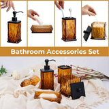 Bathroom Accessories Set,5 Pcs Amber Glass Bathroom Accessory Set,Complete Lotion Soap Dispenser,Toothbrush Holder,Soap Dish,Tumbler & Jar,Modern Bathroom Decor Sets Gift,Square