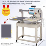 Pneumatic Heat Press Machine, 2000W Auto Press & Open, Dual Station Commercial Printing Press for DTF HTV Sublimation