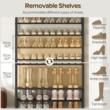 YATINEY 10-Tier Shoe Rack, 39.4" L Shoe Shelf for 45-50 Pairs of Shoes, Tall Shoe Storage Organizer with Metal Frame, Large Capacity Shoes Rack for Entryway, Closet, Rustic Brown and Black SS39BR