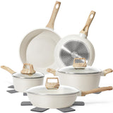 SODAY 12 Pcs Pots and Pans Set Non Stick, Cookware Sets White Granite Induction Cookware, Non-toxic Healthy Nonstick Kitchen Cooking Set