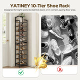 YATINEY 10-Tier Tall Shoe Rack, Vertical Shoe Organizer for Small Spaces, Wooden Shoe Shelf for Entryway, Space Saving Shoe Storage, Holds 10 Pairs of Shoes, Rustic Brown and Black SS50BR