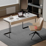 Modern Slate Office Desk with 2 PU Leather Drawers, Compact Computer Writing Table for Home Office & Small Spaces, Spacious Workstation (47" Brown)