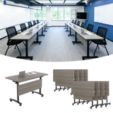 Folding Conference Table with Wheels, Mobile Modular Training Desk for Office School Classroom Meeting Library, 70.8IN Grey (8-Pack)