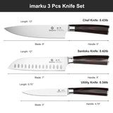 imarku 3 Pieces Knife Set, Japanese High Carbon Stainless Steel Chef Knife Set, Professional Chef Knives with Ergonomic Pakkawood Handle, Ultra Sharp Cooking Knives for Kitchen & Home Cooking