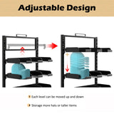 ztysn Large Hat Rack Stand - 6 Tier Adjustable Ball Cap Storage Organizer With 18 Plate Tray for 180 Baseball Hat,Standing Coat Rack, Commercial Home Use, Black Metal Shelving