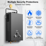 Outdoor Tankless Propane Water Heater 1.58GPM 6L Portable Gas Water Heater with Handle & Overheating Protection, Instant Hot Water for Camping RV Cabin Boat Barn - Black