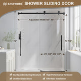 EASYWORC Frameless Glass Shower Door, 55-60" W x 76" H Sliding Frameless Shower Door, 1/4''(6mm) SGCC Tempered Glass, Explosion-Proof Film Nano Coating, Stainless Steel Hardware, Matte Black