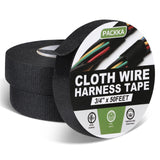 PACKKA Wire Harness Tape 3/4” x 50’ (3 Rolls) Self-Adhesive Fabric Tape Black Electrical Tape for Automotive Engines, Noise Dampening and Cable Protection