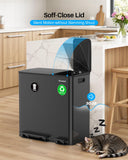 Dual Trash and Recycling Bins for Kitchen, 13.2 + 5.2 Gal (50+20L) Stainless Steel Trash and Recycle Bin Combo with Soft-Close Lid