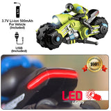 Liberty Imports 2.4Ghz RC Motorcycle Remote Control Stunt Drift Bike Racing Vehicle - 1/10 R/C High Speed Cyclone Motorbike and Riding Figure with 360° Spinning Wheels Action (Green)