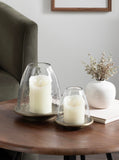 Kate and Laurel Campana Modern Two-Piece Candle Holder Set, Set of 2, Antique Brass and Clear Glass, Cast Aluminum Candle Holders with Textured Glass Cloche Design for Entryway or Living Room Decor