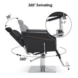 BarberPub Classic Recliner Leathern Barber Chair Antique Heavy Duty Hair Spa Salon Styling Beauty Equipment 3125