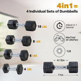 Adjustable Dumbbell Set of 2 Total 20 Lbs 4-in-1 Each 4lb 6lb 8lb 10lb 1s-Adjust Dual-Stable Free Weights for Women Men Home Gym Outdoor Workouts (black [20LBS Total])