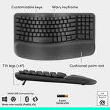 Logitech Wave Keys & Lift Vertical Mouse Ergonomic Wireless Combo, Graphite