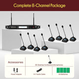 Pyle 8 Channel UHF Wireless Conference Microphone System with 8 Gooseneck Mics, 300 Ft Range, Selectable Frequencies & Rack Mount Receiver for Meetings, Presentations & Events