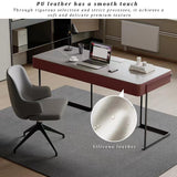 Modern White Slate Office Desk with 2 PU Leather Drawers, Spacious Executive Writing Workstation for Home Office & Small Spaces (120cm/47in)