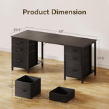 63 inch Office Desk with 6 Fabric Drawers & File Cabinets, Work from Home Computer Desk with Hidden Storage Stand
