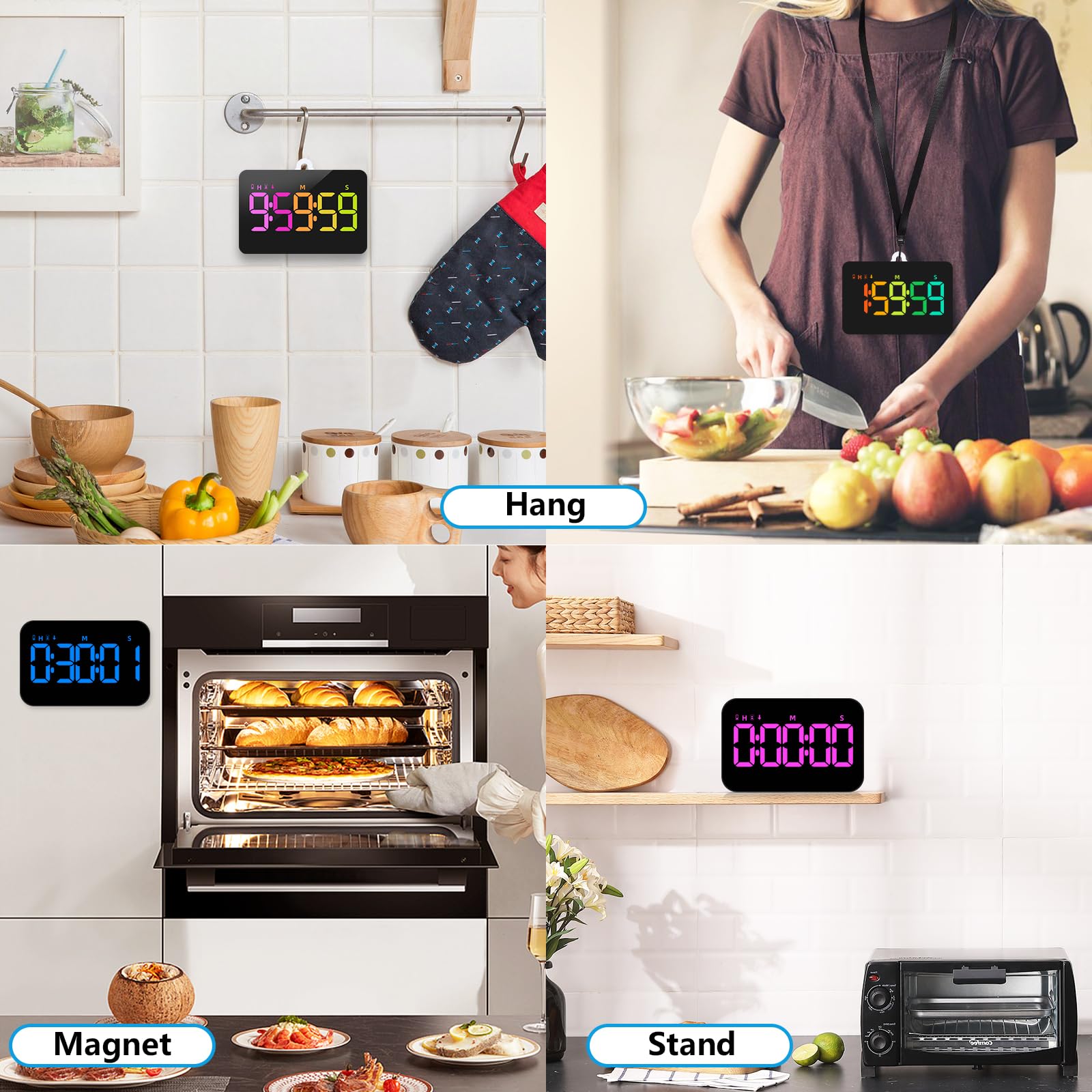 Kitchen Timer Color (2 Packs) Rechargeable Timers,Digital Kitchen Timer with 10 Dynamic RG ...