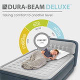 Intex Queen Size Air Mattress, 18in Height Airbed with Headboard, Built-in Pump, Dura-Beam Deluxe Ultra-Plush - Portable Inflatable Bed for Camping & Travel