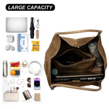 Suede Tote Bag for Women with Leather Purse Large Capacity Work Travel Handbags Ladies Shoulder Bags (Khaki)
