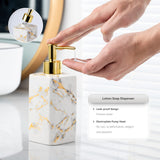 4 Piece Bathroom Accessories Set - White Bathroom Accessory Sets Includes Lotion Dispenser, Toothbrush Holder Tumbler, and Soap Dish - Glossy Finish (Marble, White)