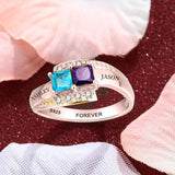 Oseew Customized 10k rose gold 2 birthstone rings 14k Rose gold mothers ring 18K Rose Gold mother's ring mothers ring 2 birthstones Engraving 2 names
